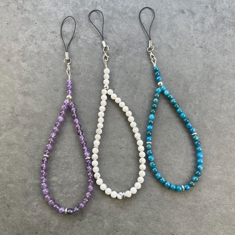 Gemstone Beaded Phone Charm, Boho Wristlet Lanyard, Custom Phone Charm, Natural Beads Phone Charm, Phone Charms, Gift For Her, Made In USA image 17