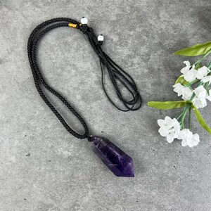 Natural Amethyst Pendant Necklace - Uruguayan Crystal On Leather Cord, Unisex Spiritual Jewelry - View #5