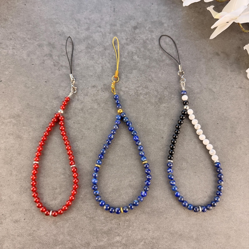 Gemstone Beaded Phone Charm, Boho Wristlet Lanyard, Custom Phone Charm, Natural Beads Phone Charm, Phone Charms, Gift For Her, Made In USA image 19