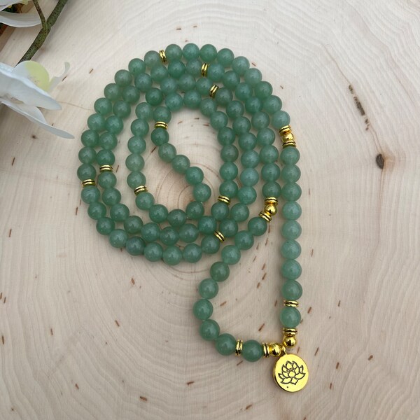 108 Mala Beads Aventurine Stone Healing Bracelet Necklace, 108 Beads Mala Bracelet, Green Aventurine Mala Necklace, Protection Mala Bracelet