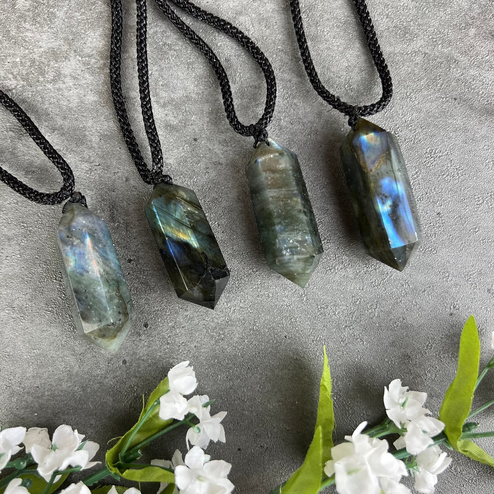 thumbnail image 2 of Natural Labradorite Hexagon Pendant Necklace – Wire Wrapped Crystal Charm, 36" Adjustable 2 of 4
