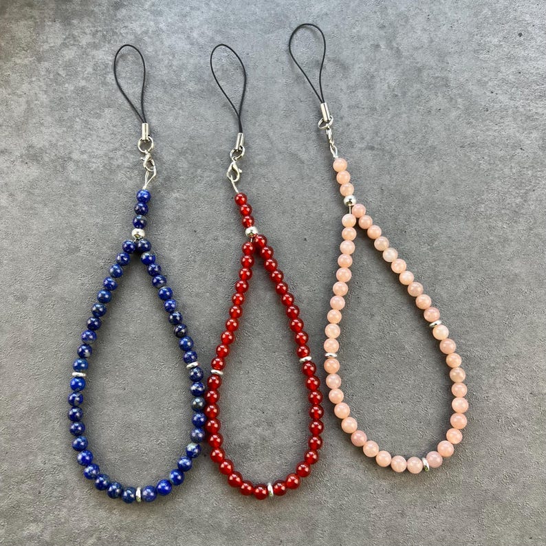Gemstone Beaded Phone Charm, Boho Wristlet Lanyard, Custom Phone Charm, Natural Beads Phone Charm, Phone Charms, Gift For Her, Made In USA image 18
