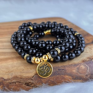 108 Mala Beads Tourmaline Healing Bracelet Necklace, Natural Tourmaline Mala Necklace, Black Tourmaline Bracelet, Handmade Stone Mala, USA