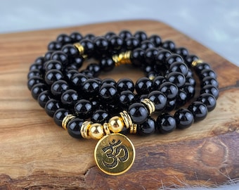108 Mala Beads Tourmaline Healing Bracelet Necklace, 8mm Beads Tourmaline Mala Necklace, Black Tourmaline Bracelet, Japa Mala Necklace