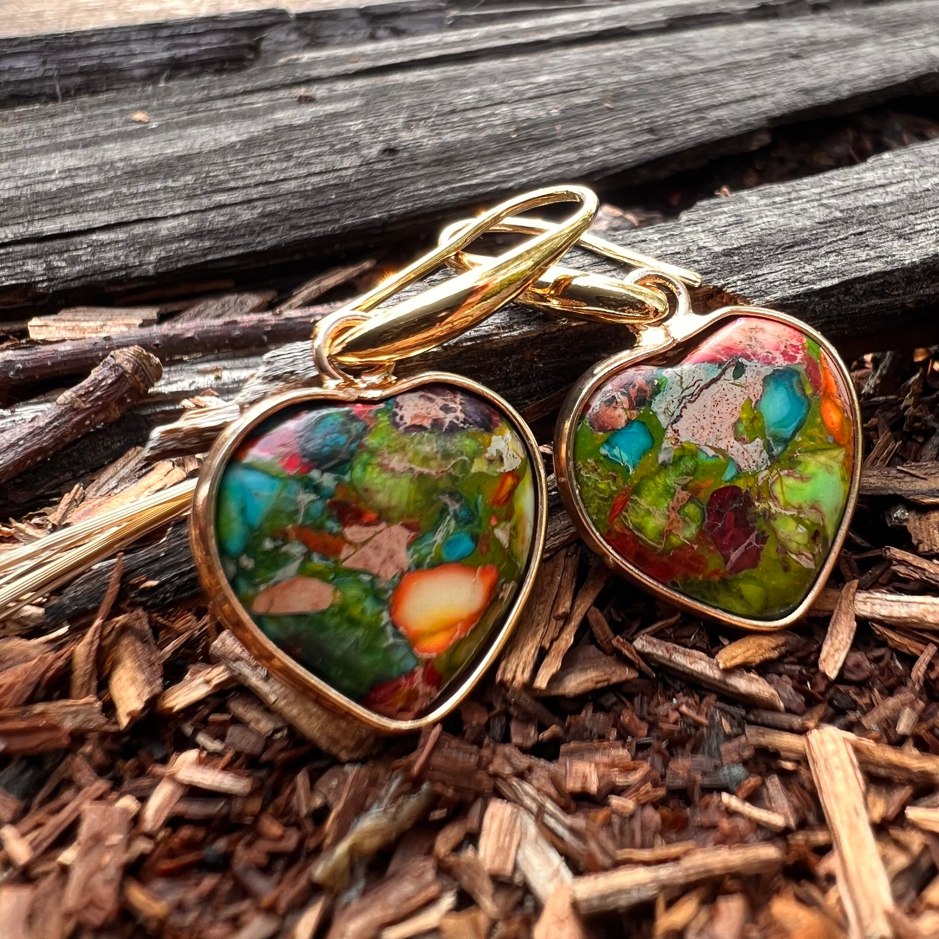 Galaxy Sea Sediment Stone Earrings, Natural Stone Heart Earrings