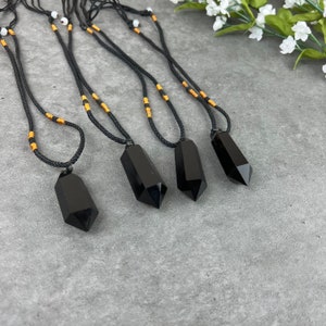 Raw Black Obsidian Pendant Necklace, Natural Obsidian Crystal Necklace, Obsidian Necklace, Healing Crystal Protection Pendant Necklace, USA