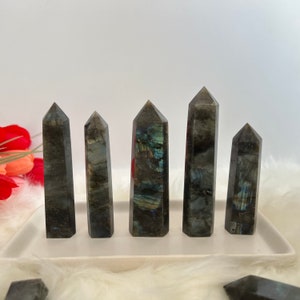 Natural Labradorite Tower: Hexagonal Crystal Obelisk Wand