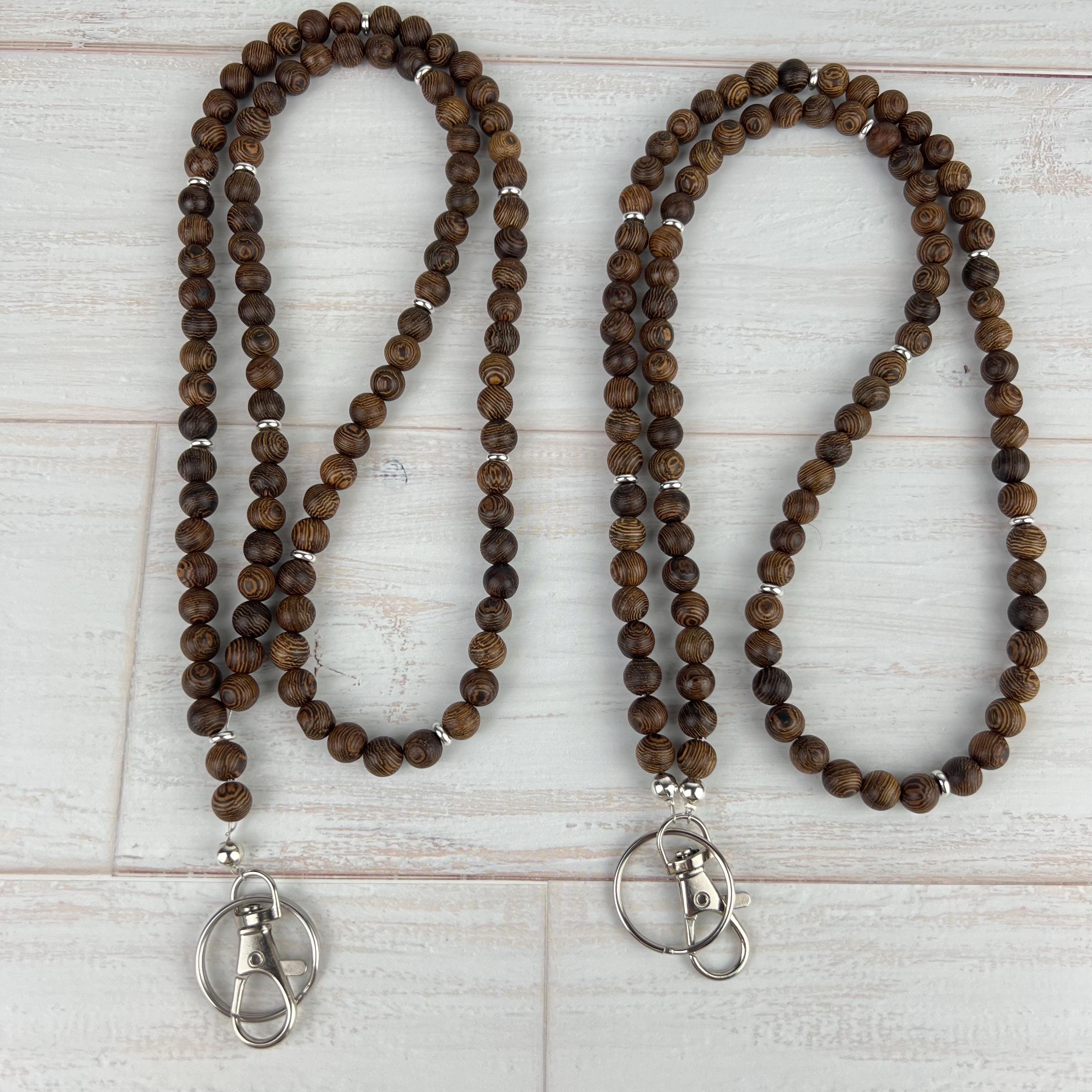 Boho Wood Bead Lanyard: Teacher ID Badge Holder