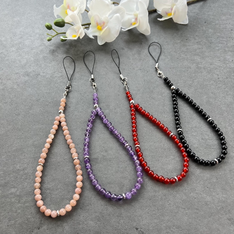 Gemstone Beaded Phone Charm, Boho Wristlet Lanyard, Custom Phone Charm, Natural Beads Phone Charm, Phone Charms, Gift For Her, Made In USA image 7