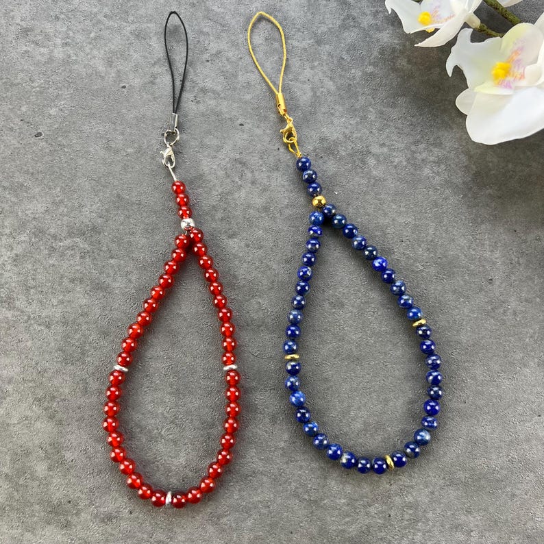 Gemstone Beaded Phone Charm, Boho Wristlet Lanyard, Custom Phone Charm, Natural Beads Phone Charm, Phone Charms, Gift For Her, Made In USA image 10