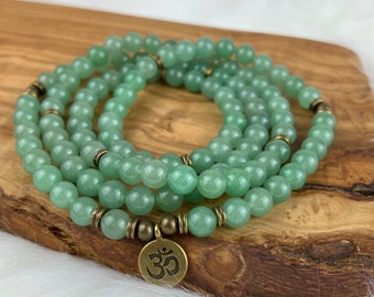 Natural Aventurine Mala, 108 Beads Aventurine Necklace, Japa Mala Necklace, Stretchy 108 Beads Bracelet, 8mm Aventurine Beads Mala, USA