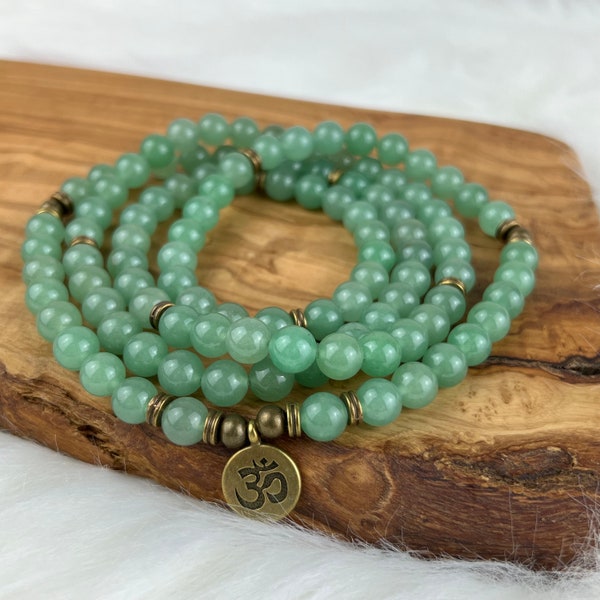 108 Mala Beads Aventurine Stone Healing Bracelet Necklace, 108 Beads Mala Bracelet, Green Aventurine Mala Necklace, Protection Mala Bracelet