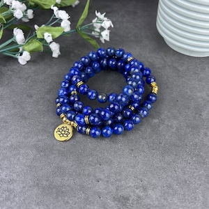 Natural Lapis Lazuli Mala, 108 Beads Lapis Lazuli Necklace, Japa Mala Necklace, 108 Lapis Lazuli Stretchy Bracelet, 8mm Lapis Lazuli Mala
