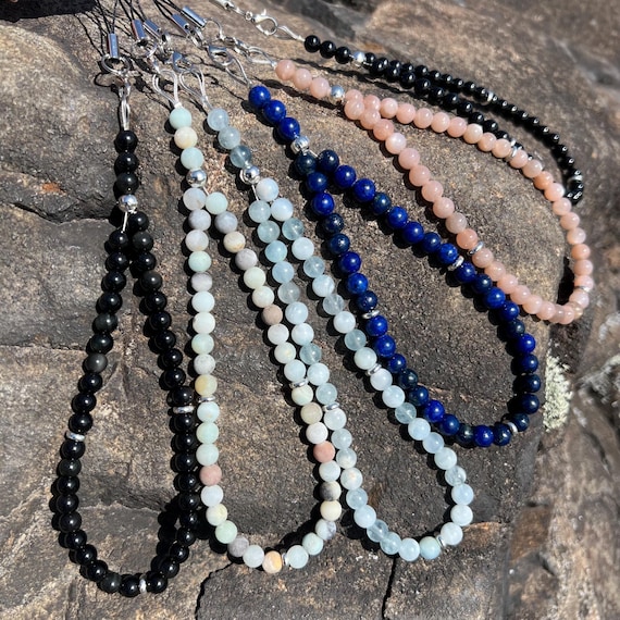 Gemstone Beaded Phone Charm, Boho Wristlet Lanyard, Custom Phone Charm, Natural Beads Phone Charm, Phone Charms, Gift For Her, Made In USA
