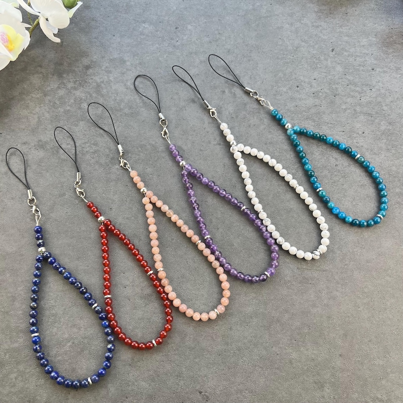 Gemstone Beaded Phone Charm, Boho Wristlet Lanyard, Custom Phone Charm, Natural Beads Phone Charm, Phone Charms, Gift For Her, Made In USA image 15