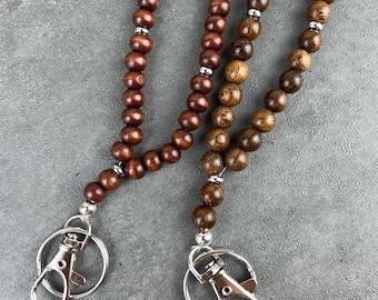 Wooden Bead Lanyard, Lanyard Necklace, Wood Boho Lanyard, ID Badge Holder, Lanyard For Keys, Gifts For Teachers, Teacher Appreciation Day