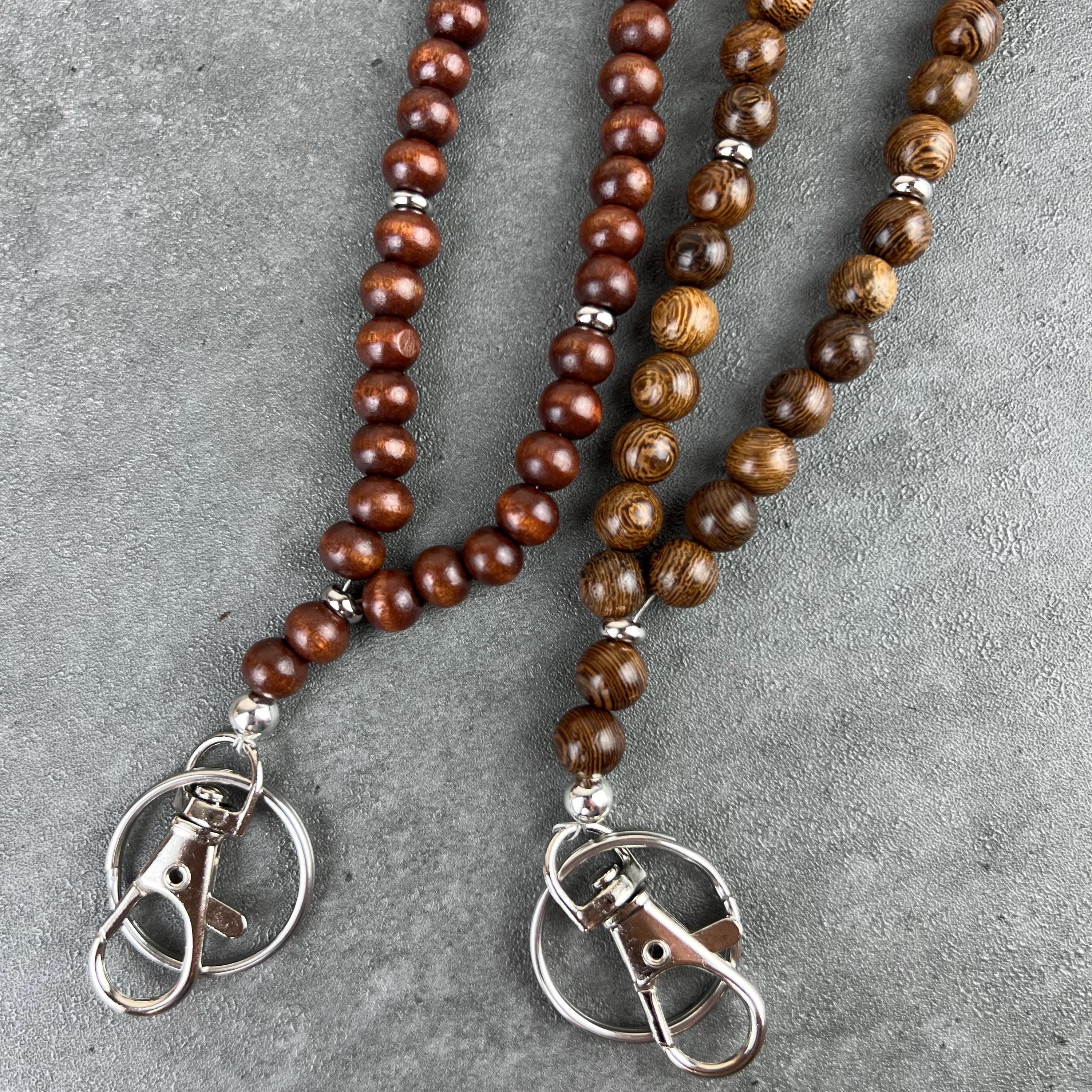 Wooden Bead Lanyard, Lanyard Necklace, Wood Boho Lanyard, ID Badge Holder, Lanyard For Keys, Gifts For Teachers, Teacher Appreciation Day
