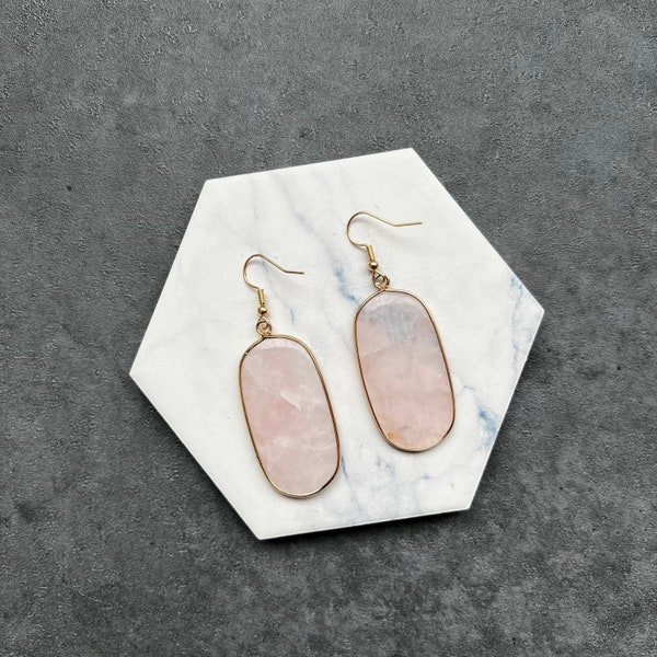 Rose Quartz Dangle Earrings, Love Stone Earrings, Heart Chakra Natural Gemstone Earring, Pink Stone Earring For Her, Wedding Earring, USA