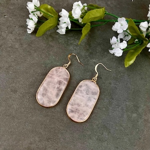 Rose Quartz Earrings, Bridesmaid Earrings, Rose Quartz Dangle Earrings, Gold Plated Pink Stone Earrings, Bridesmaid Gemstone Jewelry, USA