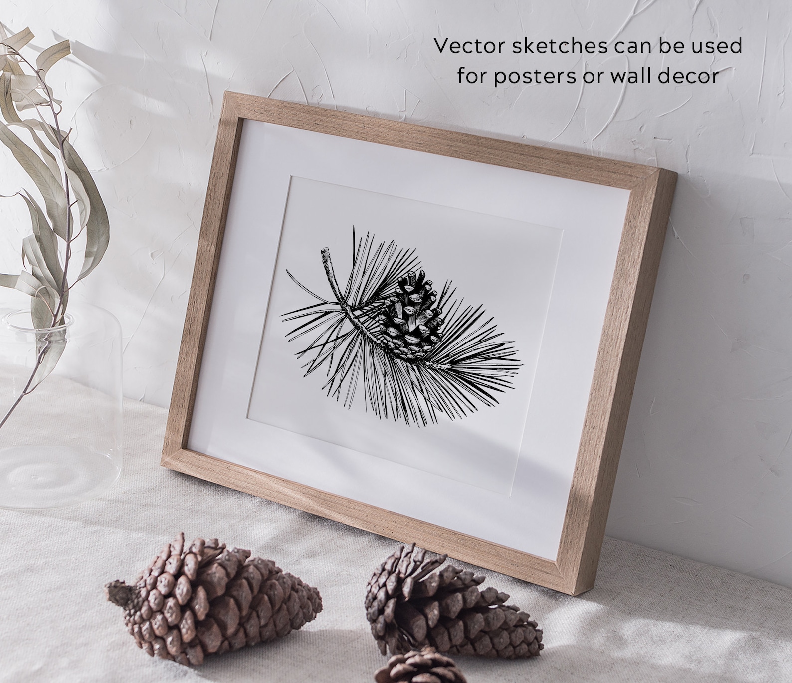 Hand Drawn Pine Tree Vector Files, Pine Cone Vintage Sketch Art ...
