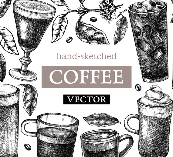 Collection cute coffee cup hand drawn vintage Vector Image