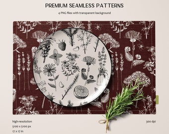 Medicinal Herbs Seamless Pattern PNG: Floral Clipart, Hand Drawn