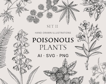 Poisonous Plants SVG Set: Hand Drawn Witch Herbs Vintage Botanical Herbalist Clipart for Apothecary Labels (Digital Download)