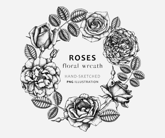 Black and White Rose Border. Roses Summer Wreath. Wedding - Etsy