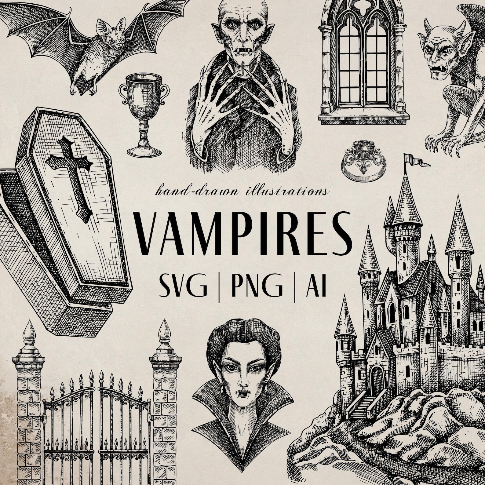 Gothic Vampires Svg Artwork Halloween Clipart Png Nosferatu Coffin