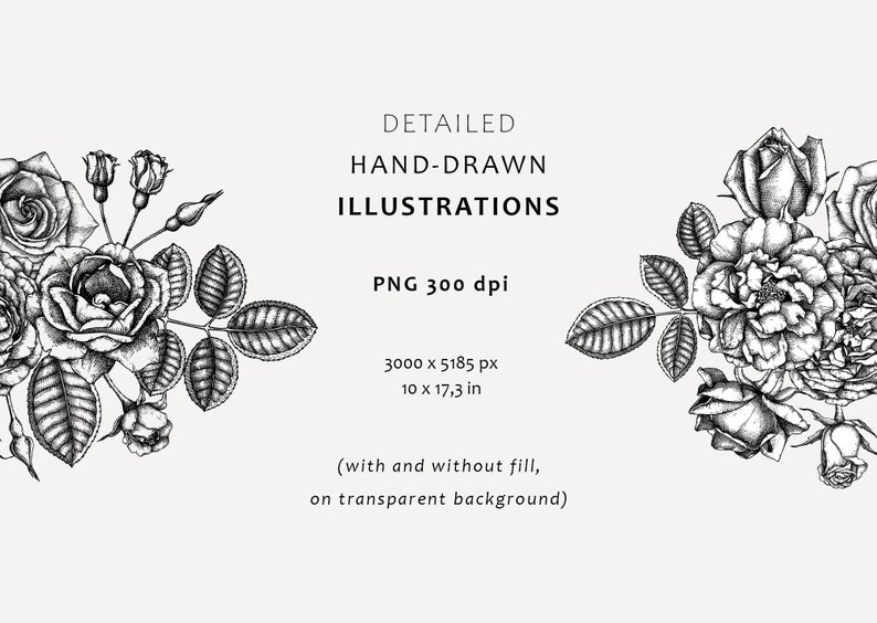 Rose Wedding Bouquet Sketch. Rose Flower Clipart. Black and White ...
