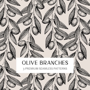 Olive Seamless Pattern PNG, Olive Branches Vintage Pattern, Food Seamless Digital Paper, Hand Drawn Plant PNG, Kitchen Print, Vintage Sketch