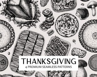 Thanksgiving Dinner Seamless Pattern: Vintage Kitchen Design (PNG Digital Download)