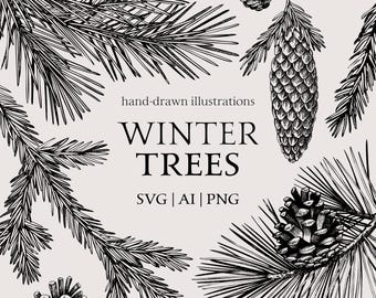 Hand-Drawn Christmas Tree Print: Pine, Fir & Larch (PNG, SVG, AI Files)