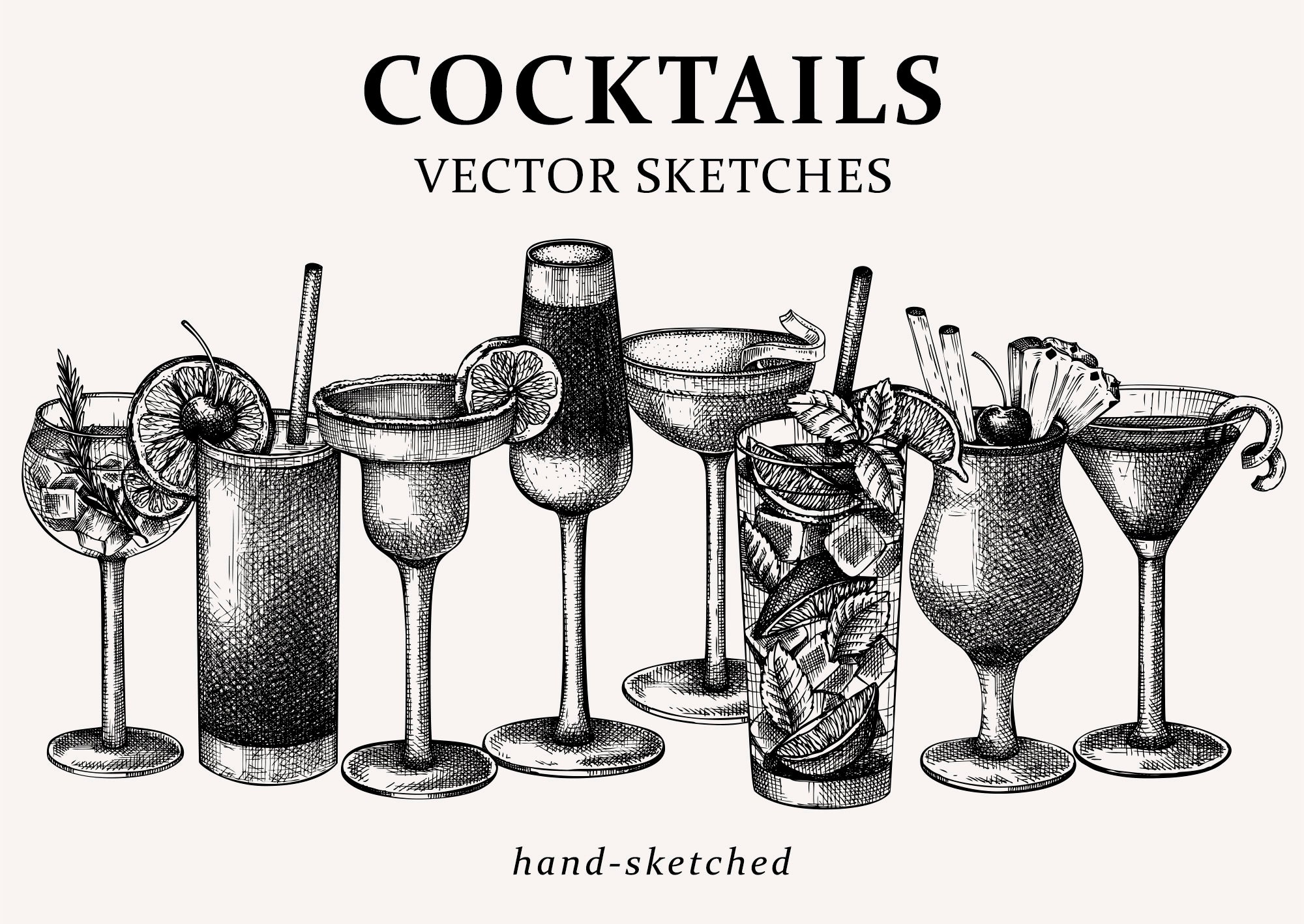 Alcoholic Cocktails Hand Drawn Vector Illustration Sketch Set Moscow Mule  Bloody Mary Pina Colada Old Fashioned Caipiroska Daiquiri Mint Julep Long  Island Iced Tea Manhattan Margarita Stock Illustration - Download Image Now  -