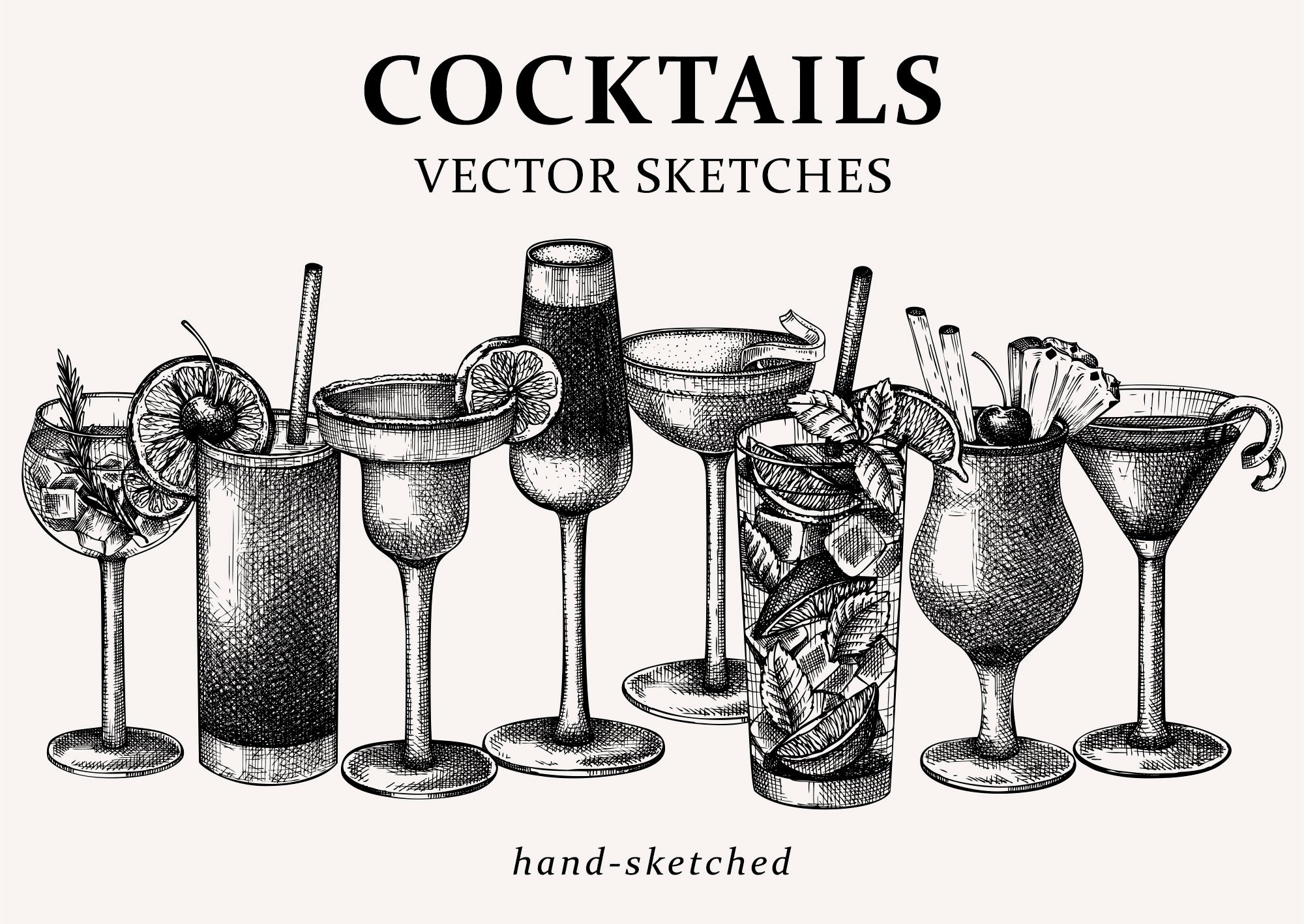 Classic Cocktails. Bar Menu Sketch Digital Illustration. Etsy Ireland