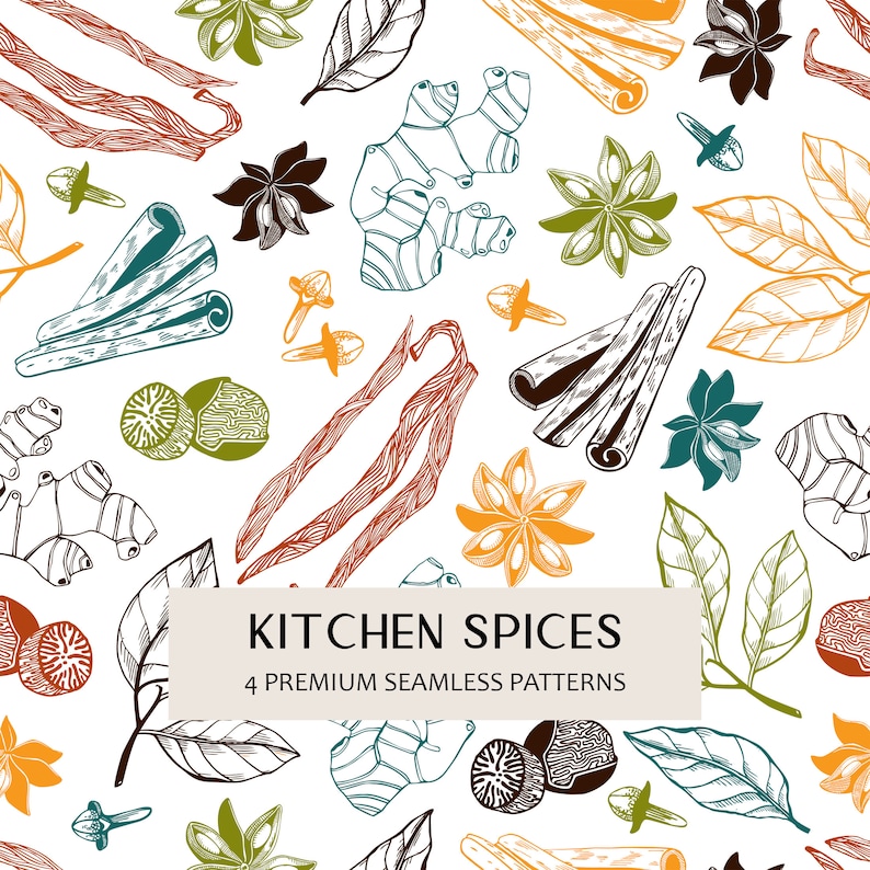 Kitchen Spices Seamless Pattern PNG, Hand Drawn Spice Sketch, Vintage ...