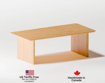 Solid Oak Coffee Table: Minimalist Scandinavian MCM Design, Handmade Canada
