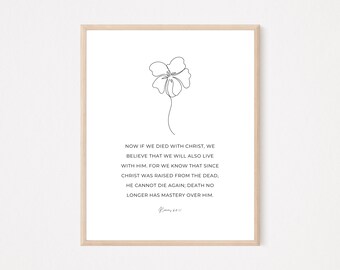 Romanos 6:8-11 Imprimible Biblia Cristiana Verso Arte de pared / Moderno Póster de Fe Cristiana Mínima / Diseño Boho de Pascua / Bautismo Regalo de las Escrituras