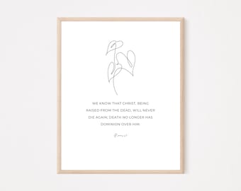 Romanos 6: 9 Imprimible Biblia Verso De la Biblia Arte de la Pared, Cartel de Fe Cristiana Moderna, Regalo de Diseño Boho de Signo de Pascua / Decoración mínima de Pascua