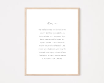Romanos 6: 4-5 Arte de pared de verso bíblico cristiano imprimible, cartel de fe cristiana mínima moderna, diseño boho de signo de Pascua / regalo de bautismo