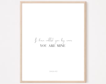 Te he llamado por tu nombre, Isaías 43:1, Arte de la pared cristiana, Impresión de versículos bíblicos mínimos neutrales, Arte moderno de las Escrituras, Decoración cristiana del hogar