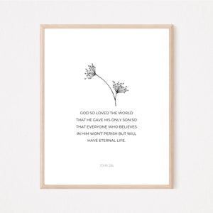 Dieu a tant aimé le monde, Jean 3:16, Art mural chrétien, Impression neutre de versets bibliques minimaux, Art des Écritures modernes, Décoration intérieure chrétienne