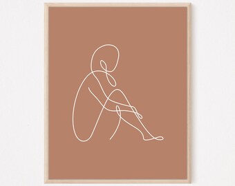 Silueta Línea Dibujo Abstracto / Line Art Print Boho / Wall Print Minimal Modern / Wall Art Woman Figure Fashion Printable