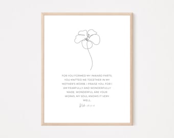 Salmo 139:13-14, Botánico Imprimible Biblia Cristiana Verso Arte de pared / Póster de Fe Moderna / Regalo del Día de la Madre Diseño Boho