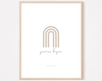 Guardián de la Promesa, Génesis 9:13, Arte de pared cristiano, Impresión de versículos bíblicos mínimos neutrales, Arte moderno de las Escrituras, Decoración cristiana del hogar