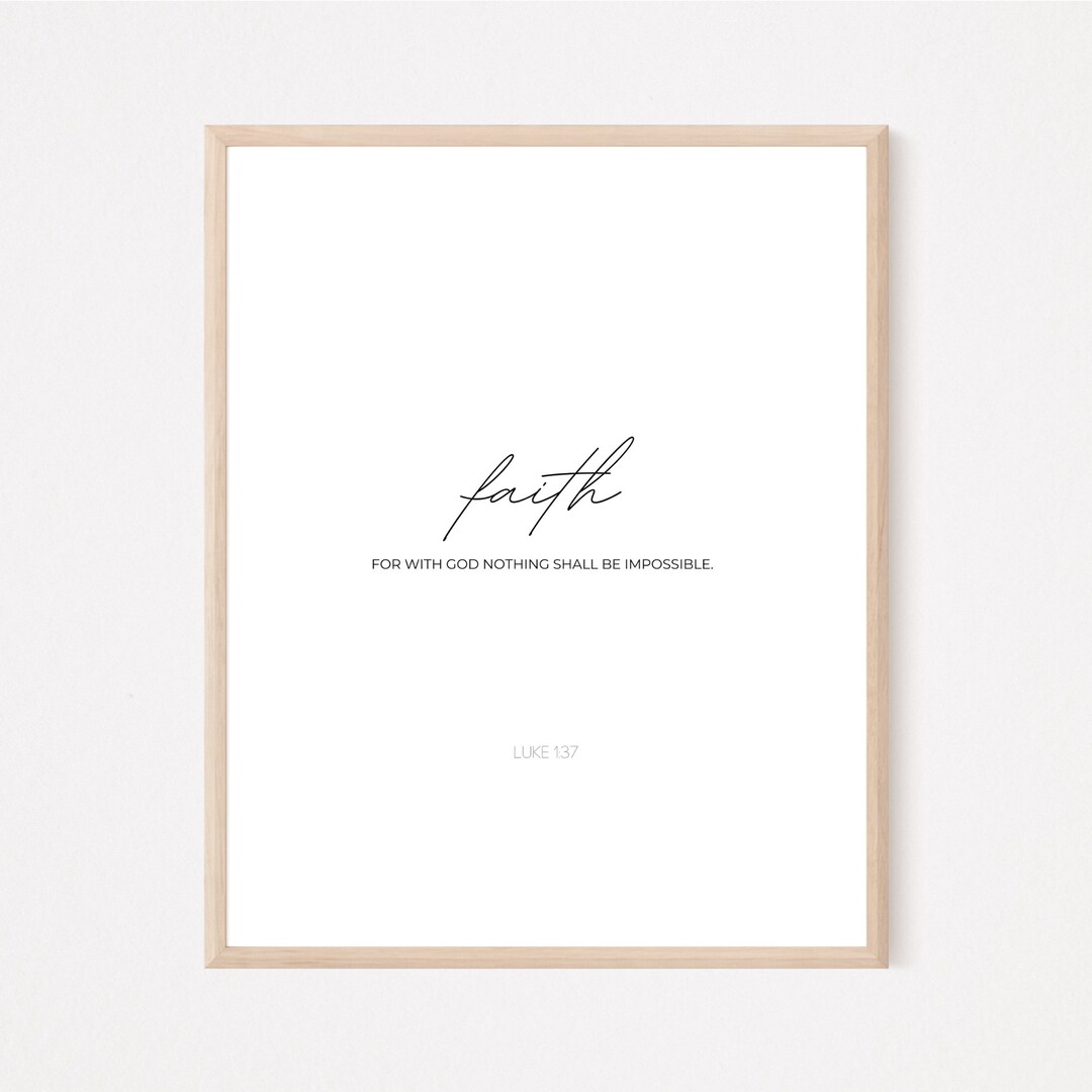 Faith, Luke 1:37, Christian Wall Art, Neutral Minimal Bible Verse Print ...