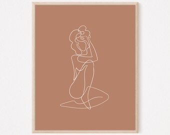 Mujer Silueta Línea Dibujo Abstracto / Line Art Print Boho / Wall Print Minimal Modern / Wall Art Woman Figure Fashion Printable