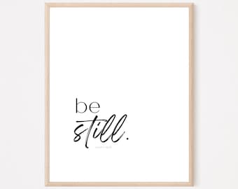 Quédate quieto, Salmo 46:10, Arte de pared cristiano, Impresión de versículos bíblicos mínimos neutrales, Arte moderno de las Escrituras, Decoración cristiana del hogar