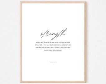 Fuerza, Isaías 41:10, Arte de pared cristiano, Impresión de versículos bíblicos mínimos neutrales, Arte moderno de las Escrituras, Decoración cristiana del hogar
