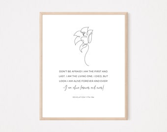 Apocalipsis 1:17b-18a No tengas miedo / Arte mural de verso bíblico cristiano imprimible / Póster moderno de fe mínima / Diseño Boho del signo de Pascua